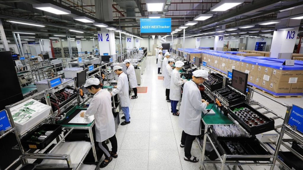 Quality control at a Flex manufacturing facility for Nextracker’s patented self-powered controller. Working to Sustainability