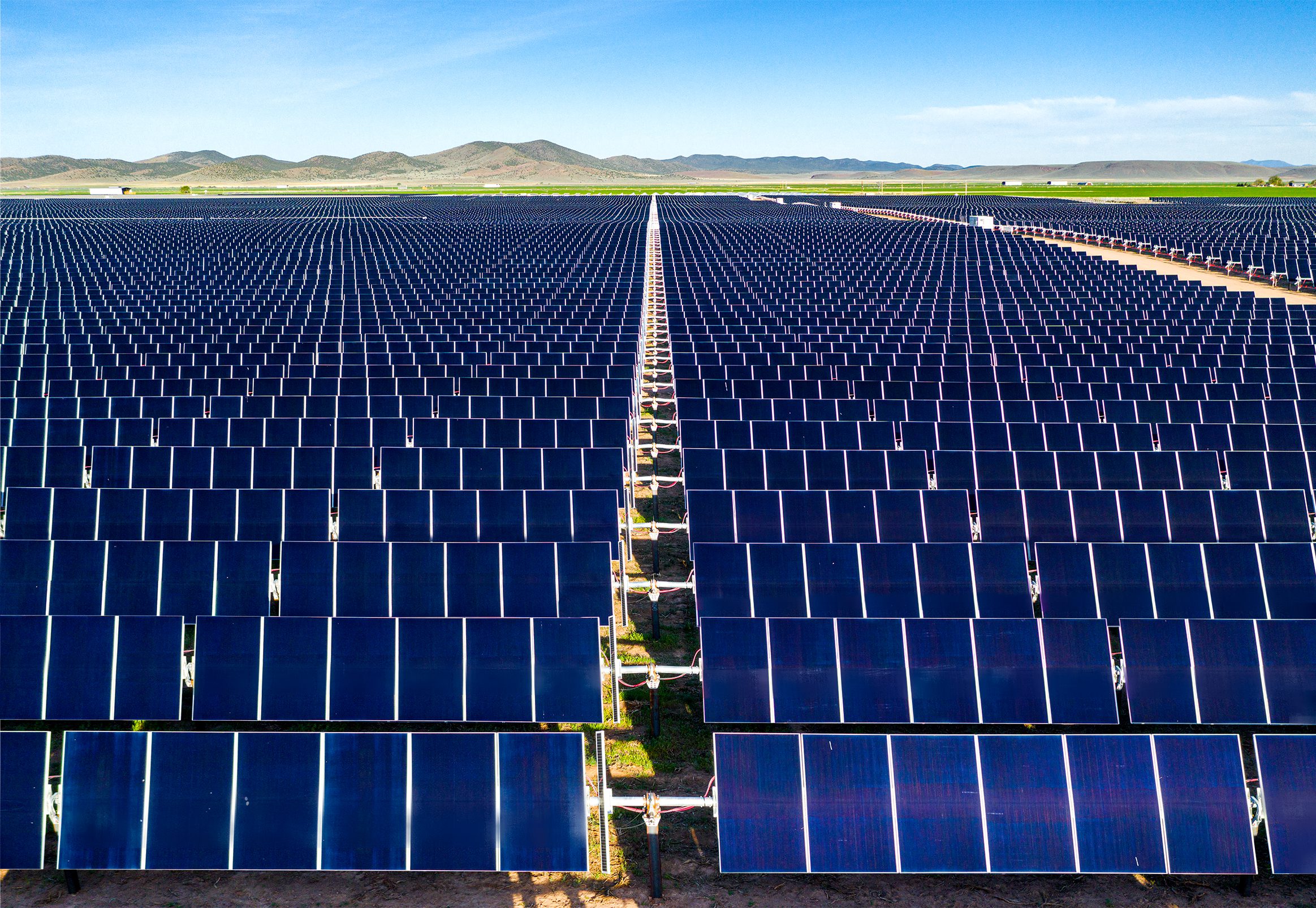 Large Solar Farm Near Mountains